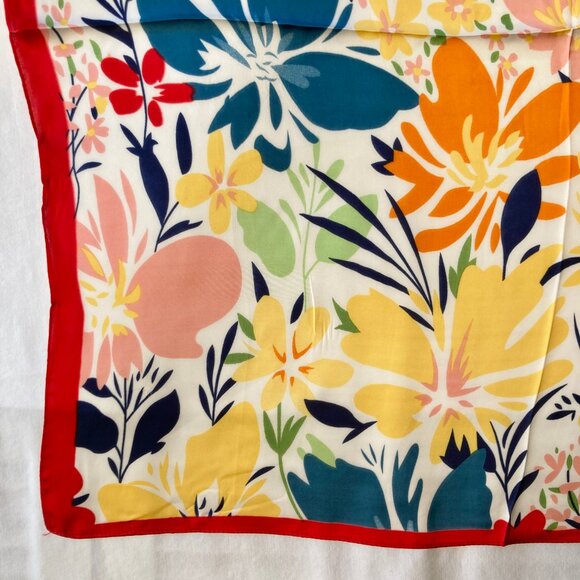 Floral Flower Scarf Wrap Multicolor Square Summer 27" X 27" Red Blue Yellow Pink - Picture 6 of 14